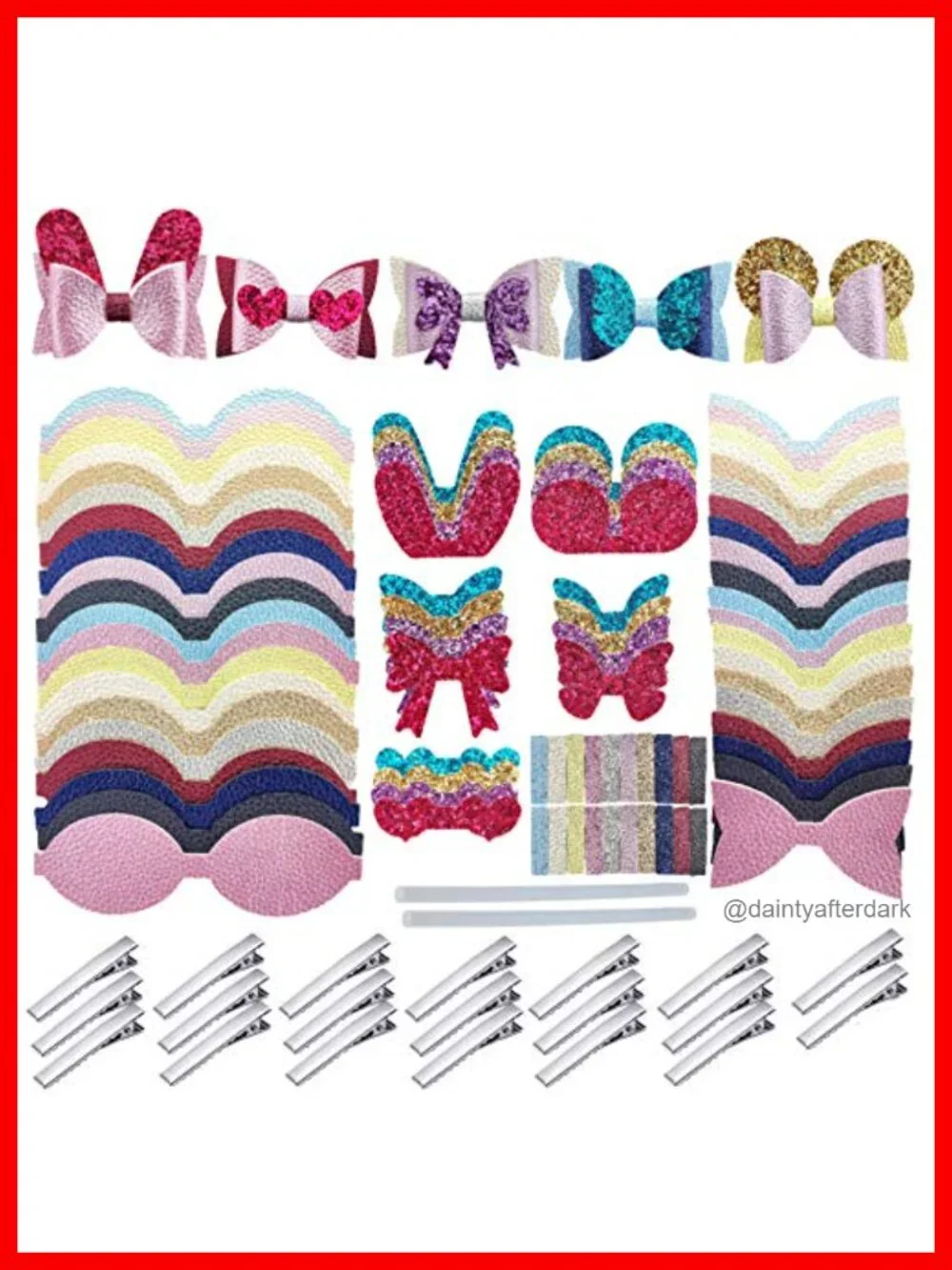 Faux Leather Hair Bows DIY Making Kit with Pre Cut Pieces and Hair Clips, 102